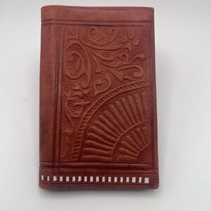Vintage Hand Tooled Leather Wallet Billfold Moroccan Handmade Brown Unisex
